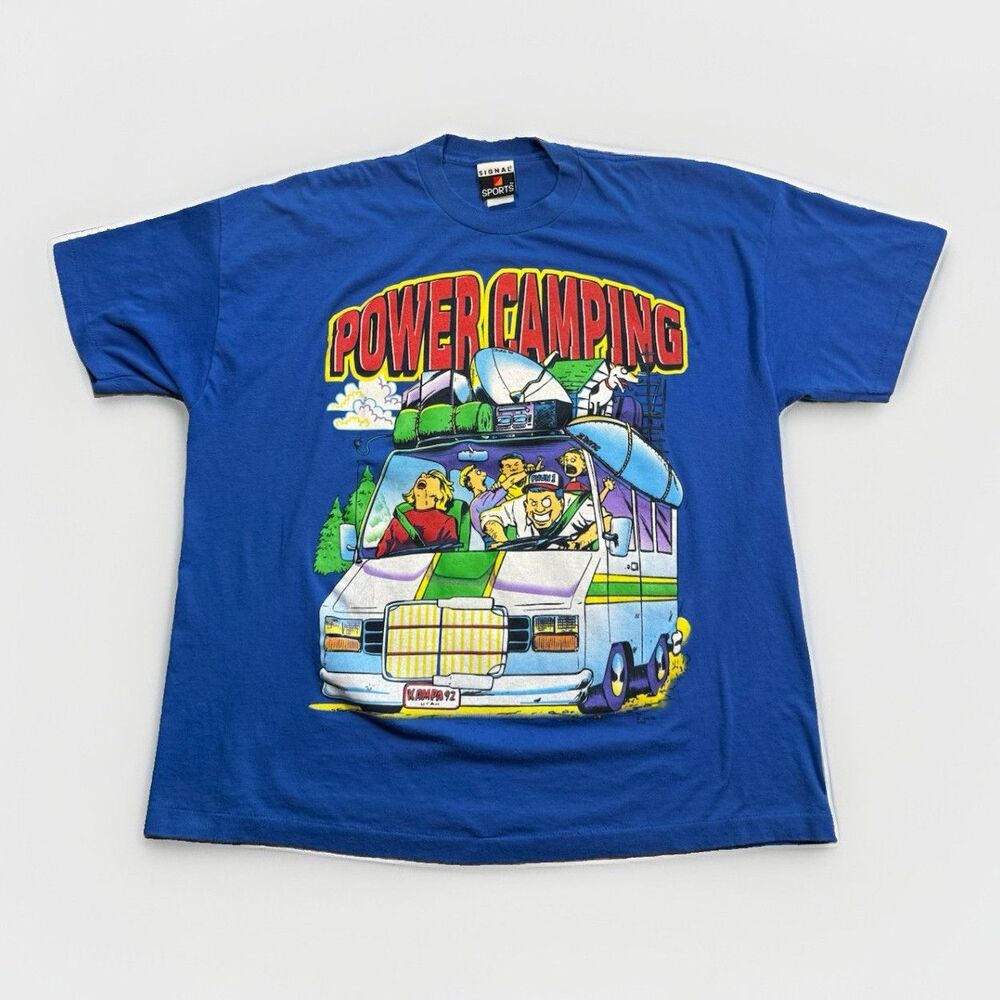 Vintage Single Stitch 90s Signal Sports Power Camping Graphic Tee Blue Men’s XL